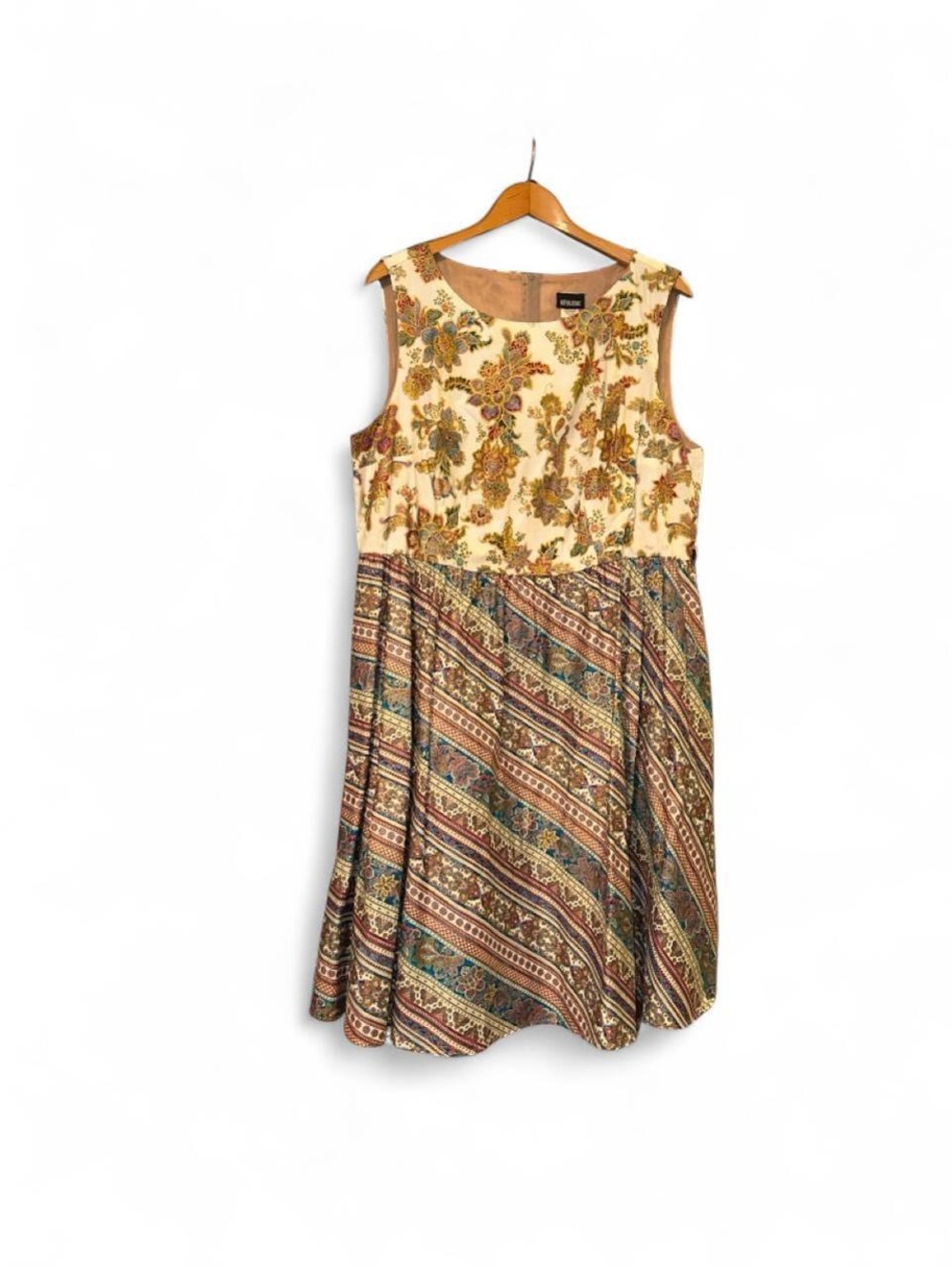 Retrolicious Dress Indian South Asian Print Cotton Womens Plus 2X Cream Multi